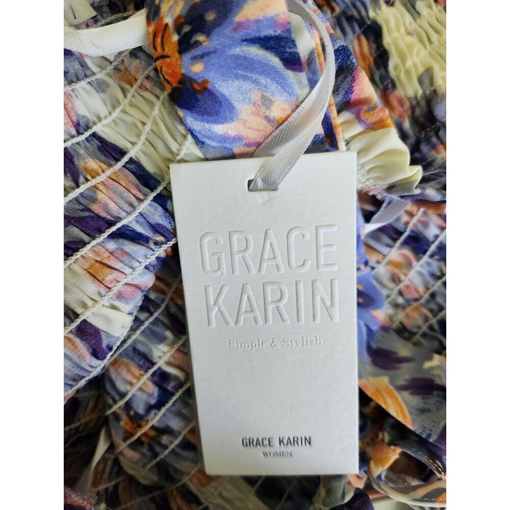 Grace Karin smocked floral Midi Dress sz S Small nwt resort vacation romantic - Picture 8 of 12